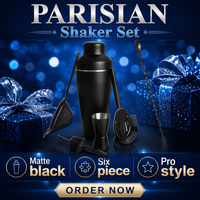 Ensemble de bar à cocktails français en acier inoxydable noir mat, très vendu, mixologie moderne, kit de barman écologique, capacité de 600 ml, 6 pièces