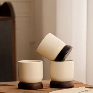 150ml Japanese Style Ceramic Coffee <b>Cup</b> with Wood Base, <b>Espresso</b> Tea Mug, Home Hotel Restaurant Daily Use - Product Image 4