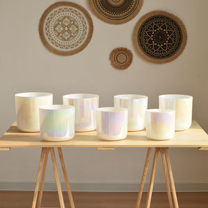 Ensemble de bols chantants en cristal Aurora, <span class=keywords><strong>7</strong></span> notes <span class=keywords><strong>des</strong></span> <span class=keywords><strong>chakras</strong></span>, instruments de sonothérapie et de guérison sonore, fournisseur en gros pour les bains spirituels - Product Image 2