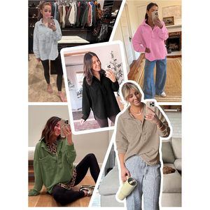 Custom Womens Oversized <b>Henley</b> Sweatshirt Long Sleeve V Neck Pullover Casual <b>Top</b> Fall Outfit Cotton Blend Knitted - Product Image 4