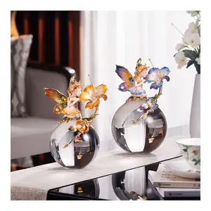 Handpaint Cloisonne Enamel Gold Metal Crafts fairy tale flower fairy crystal ball girl statue ornaments crafts