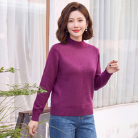Pull en laine pure à 100 %, col montant, pull en tricot torsadé pour femme, décoration en strass, couleur unie, haut chaud, OEM/ODM