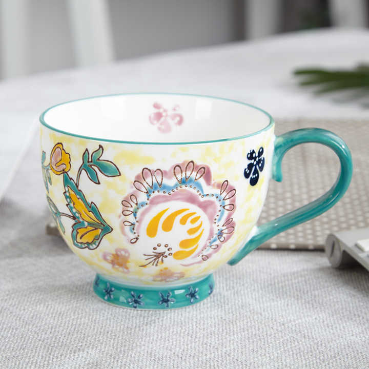 Factory in Stock Flower butterfly Handmade Ceramic Cups Handpainted Breakfast Milk Dessert Mug Teacup Porcelain Mugs