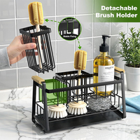 Nouveau support auto-drainant pour éponge de cuisine en acier inoxydable 304 avec poignée en bois, modèle 2026