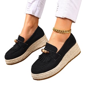 Mules compensées à plateforme à enfiler pour femme, grande taille, à semelle épaisse en corde de chanvre, basses, collection automne - Product Image 5