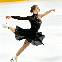Robe de patinage artistique noire et rouge avec strass, manches longues en maille, col montant, costume de compétition pour adultes et enfants, tenue de performance