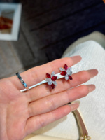 Nouveauté : Boucles d'oreilles en or blanc 18 carats avec rubis de laboratoire, clip d'oreille 6,29 g, clou d'oreille 4,79 g, bijoux fins en pierres précieuses