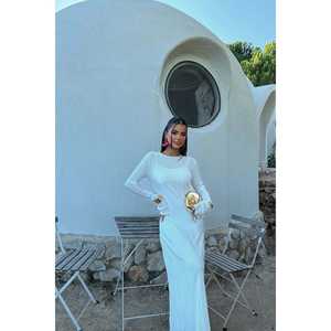 Robe longue plissée blanche Mirela, sans bretelles, décontractée, pour occasions spéciales, taille XS, design translucide pour les événements en club - Product Image 2