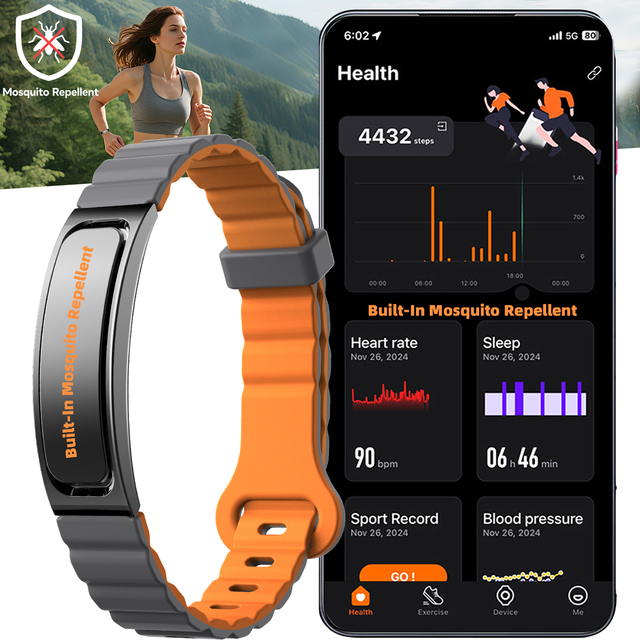 Mosquito Repellent Fitness Tracker Smart Bracelet With Heart Rate Blood Oxygen Sleep Tracking IP68 Waterproof OEM Supplier