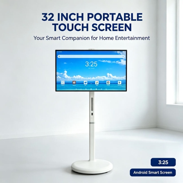 Wholesale Brand Custom 24 27 32 FHD/UHD 4K Android Rollable Smart Touch Screen with Moveable Stand Wireless Portable TV