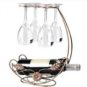Porte-vin antique en métal avec 4 porte-verres et rangement pour bouteilles pour la décoration de la maison - Product Image 4