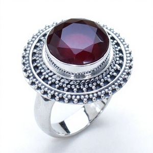 925 Sterling Silver <b>Garnet</b> <b>Ring</b> Round Cut Bezel Set Multi Layer Women Jewelry Statement Band for Gift Party - Product Image 3