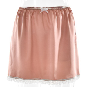 Mini jupe en satin pour femmes, taille haute, garniture en dentelle, couleur unie, micro-élasticité, FDC1556 - Product Image 5