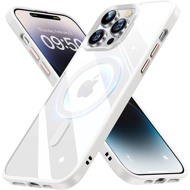 White Magnet Magnetic PC TPU Clear Case for iPhone 17 16 15 14 Plus 13 Pro Max 12 11 SE 14 Pro 15 Pro Transparent Phone Cover