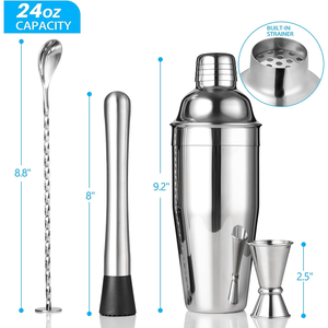 Ensemble de shaker à cocktails 2026, bar, mixologie, shaker à martini de 24 oz avec passoire, pilon, doseur, cuillère à mélanger, outils pour margarita - Product Image 2
