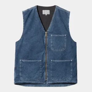 Manufacturer OEM Men's Casual Streetwear Oversized Silhouette Sleeveless Jacket Zipper Work Large Pocket Denim Vest Gilet