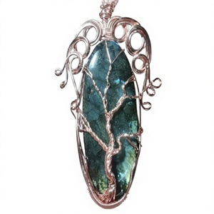 Colgante de Labradorita Hecho a Mano con Alambre de Cobre, Diseño Bohemio del Árbol de la Vida, Engaste de Piedra Natural, Joyería Unisex, Regalo - Product Image 1