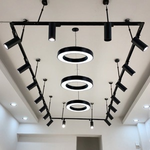 Système d'éclairage sur rail LED noir moderne, pendentifs annulaires, luminaire de plafond pour magasin de détail, lumière du jour 6000K, garantie 3 ans, IRC 90 - Product Image 1