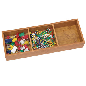 Boîte de rangement de bureau en bambou, organisateur de bureau à 3 compartiments pour pinces et trombones, couleur naturelle, forme rectangulaire - Product Image 1