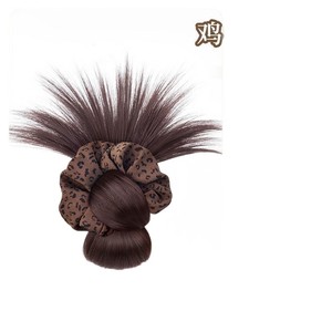 Peluca de moño con plumas y clips, color marrón oscuro con estampado de leopardo, moño bajo para mujer, extensión de cabello - Product Image 3