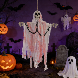 Pafu - Fantasma Colgante de Halloween de 80x50cm, con Cadena de Tela Roja Ensangrentada, Decoración para Casa Embrujada, Jardín y Patio - Product Image 6