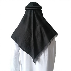 Pañuelo Turbante Árabe de Algodón Jacquard Negro al por Mayor con Borlas Shemagh Keffiyeh para Hombres Musulmanes - Product Image 2