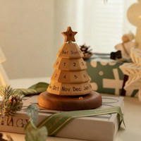 Calendrier Perpétuel Arbre de Noël en Bois de Hêtre, Décoration de Bureau Rotative avec Date, Ornement Calendrier en Bois pour les Fêtes, Art Moderne