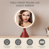 Miroir de maquillage de table portable pour femmes avec éclairage intelligent à 3 couleurs, miroir cosmétique à LED
