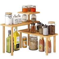 Rak dapur 3 tingkat, disesuaikan, rak sudut Bambu Meja Organizer bumbu Set, rak tampilan, hemat ruang