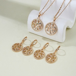 ชุดเครื่องประดับแฟชั่นขายส่ง Bijouterie Joyeria ต่างหูและสร้อยคอชุบทอง 18K ประดับเพชรซิร์คอนสำหรับผู้หญิง - Product Image 1