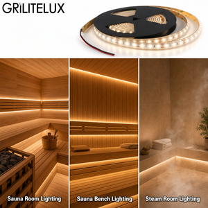 <b>LED</b> <b>Strip</b> Light SMD3030 DC24V 80LEDs/m IP68 110°C Heat Resistant 9.6W <b>Warm</b> <b>White</b> Flexible Profile for Sauna Rooms - Product Image 5