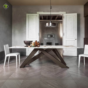 Muebles de restaurante modernos, placa de <span class=keywords><strong>roca</strong></span> Rectangular de lujo Simple, mesa de comedor <span class=keywords><strong>con</strong></span> <span class=keywords><strong>patas</strong></span> de Metal - Product Image 3