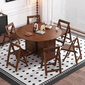Solid Wood Round <strong>Folding</strong> <strong>Dining</strong> <strong>Table</strong> <strong>Chair</strong> Combination Small Apartment Space Saving Antique Style Storage Home Wooden Variable - Product Image 3
