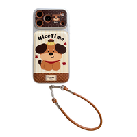 Étui de téléphone antichoc en cuir PU avec motif animal ours en peluche mignon et dragonne pour iPhone 17 Pro Max 16 15 14 13 Pro Max