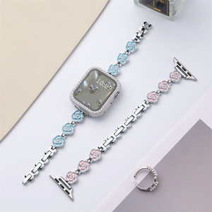 สายนาฬิกาสแตนเลสลายดอกกุหลาบสำหรับ Apple iWatch ultra 49 46 45 42 40มม. สายรัดข้อมือโลหะ S11สร้อยข้อมือหัวเข็มขัด - Product Image 3