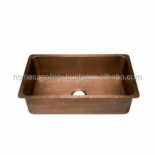 Latest High Quality Copper Sink Home Kitchen Customized Size Single Bowl Wash Basin Easy Counter Indian Manufacturers Exporters