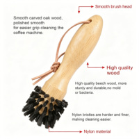 Brosse de nettoyage artisanale en bambou pour équipement à café, à poils rigides en nylon, pour groupe de distribution d'espresso, avec cordon décoratif en cuir