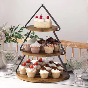 Soporte de madera de tres niveles para pasteles, bandeja multiusos de 3 pisos para exhibir cupcakes en el té de la tarde - Product Image 1