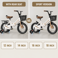 Faltbares Kinderfahrrad mit Stützrädern und Rücksitz Hochkarbon-Stahl Kinderfahrrad für Kinder 80cm-140cm Mehrere Größen