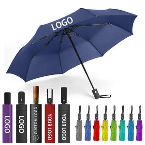 Parapluie pliant classique promotionnel avec logo personnalisé, ouverture entièrement automatique, armature en fibre de verre, design coupe-vent pour cadeaux d'affaires - Product Image 1