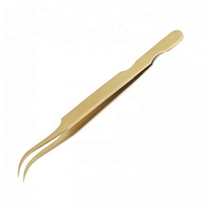 OBEXA CE OBG-36610 Pince à épiler professionnelle de précision pour extensions de cils, courbée, revêtement or plasma, en acier inoxydable, pointue - Product Image 1