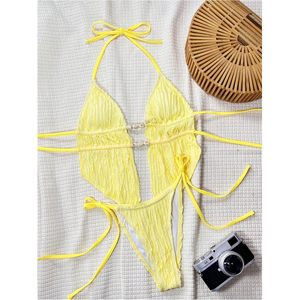 FOXA Ensemble bikini 2 pièces texturé pour femme avec détails perlés et design à nouer sur les côtés pour la plage - Product Image 4
