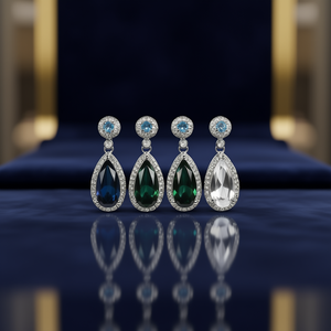 Orecchini di lusso in argento 925 con cristalli a goccia per donna, gioielli da festa, orecchini pendenti con montatura a castone verde E561 - Product Image 2