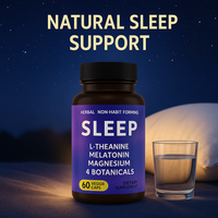 Capsules végétales OEM à marque privée de mélatonine, L-théanine et magnésium (60 gélules) pour adultes – Soutien au sommeil – Halal GMP