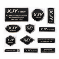 Autocollant en résine époxy transparente 3D personnalisé XJY avec logo argenté brossé, étiquette imperméable
