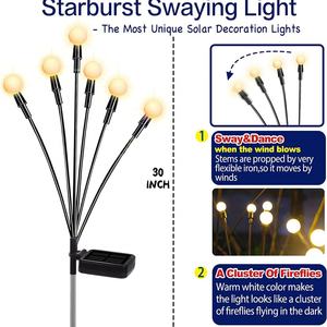 Luces Solares de Jardín Súper Brillantes y Altamente Flexibles con Forma de Estrella, 8 LED, Iluminación de Paisaje, Luces de Luciérnaga Solares - Product Image 3