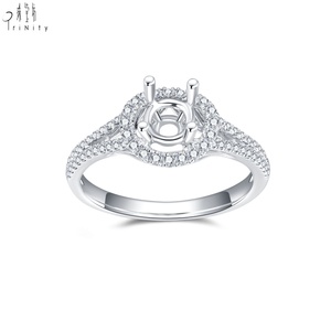 Anillo de compromiso exclusivo vintage de oro blanco macizo de 18 quilates con diamantes naturales de media eternidad sin la piedra principal para mujer - Product Image 3