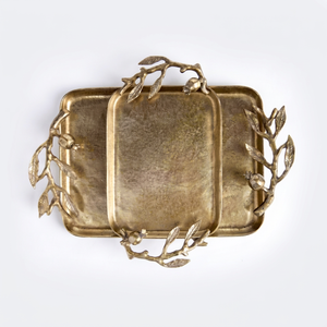 Juego de bandejas de metal antiguo con diseño de rama de granada al por mayor |   Bandeja Rectangular Decorativa de Metal para Servicio de Lujo en Hoteles y Catering - Product Image 1