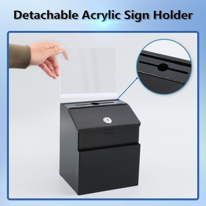 Boîte à suggestions en métal avec serrure, boîte à dons murale avec porte-clés, équipée d'un porte-panneau en acrylique - Product Image 6