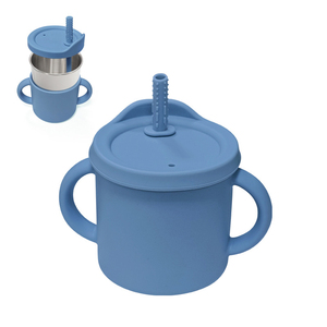 Gobelet d'apprentissage pour enfants en acier inoxydable 304 avec couvercle en silicone anti-fuite sans BPA, gobelets à bec pour bébés avec paille - Product Image 4